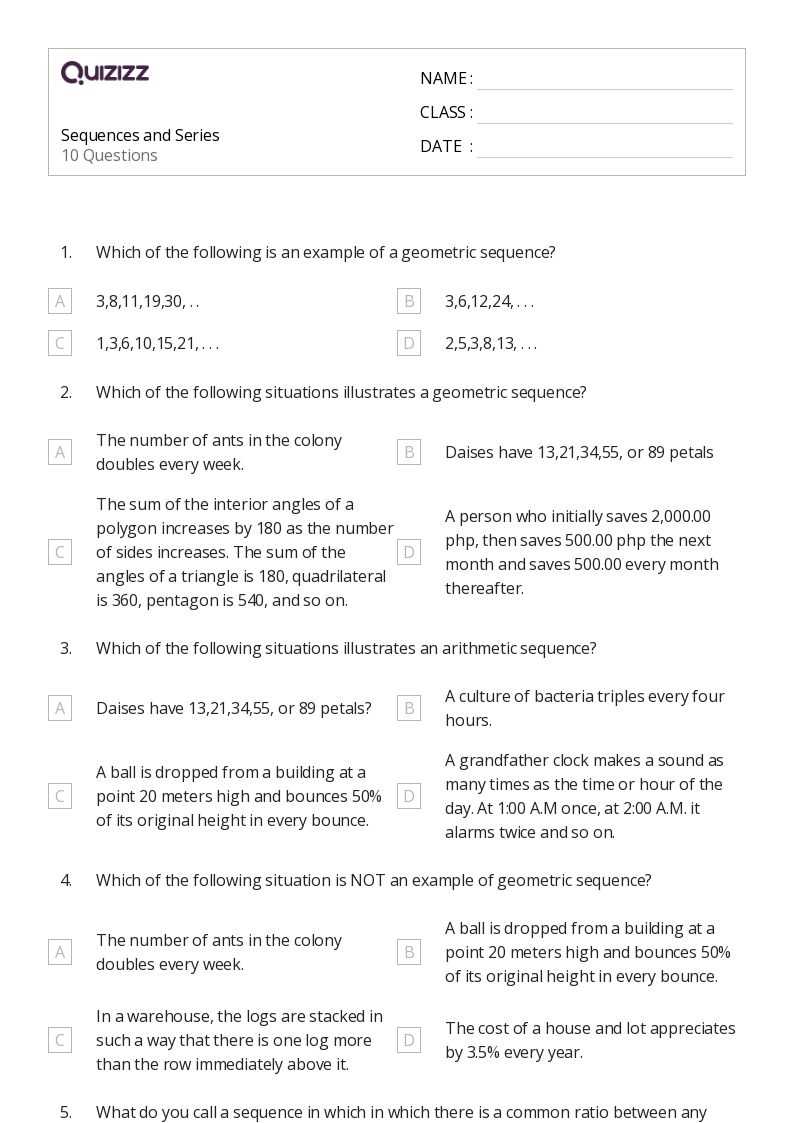 arithmetic sequence worksheets
