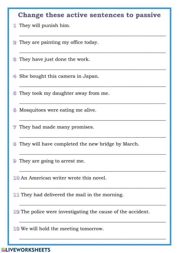 active to passive worksheet