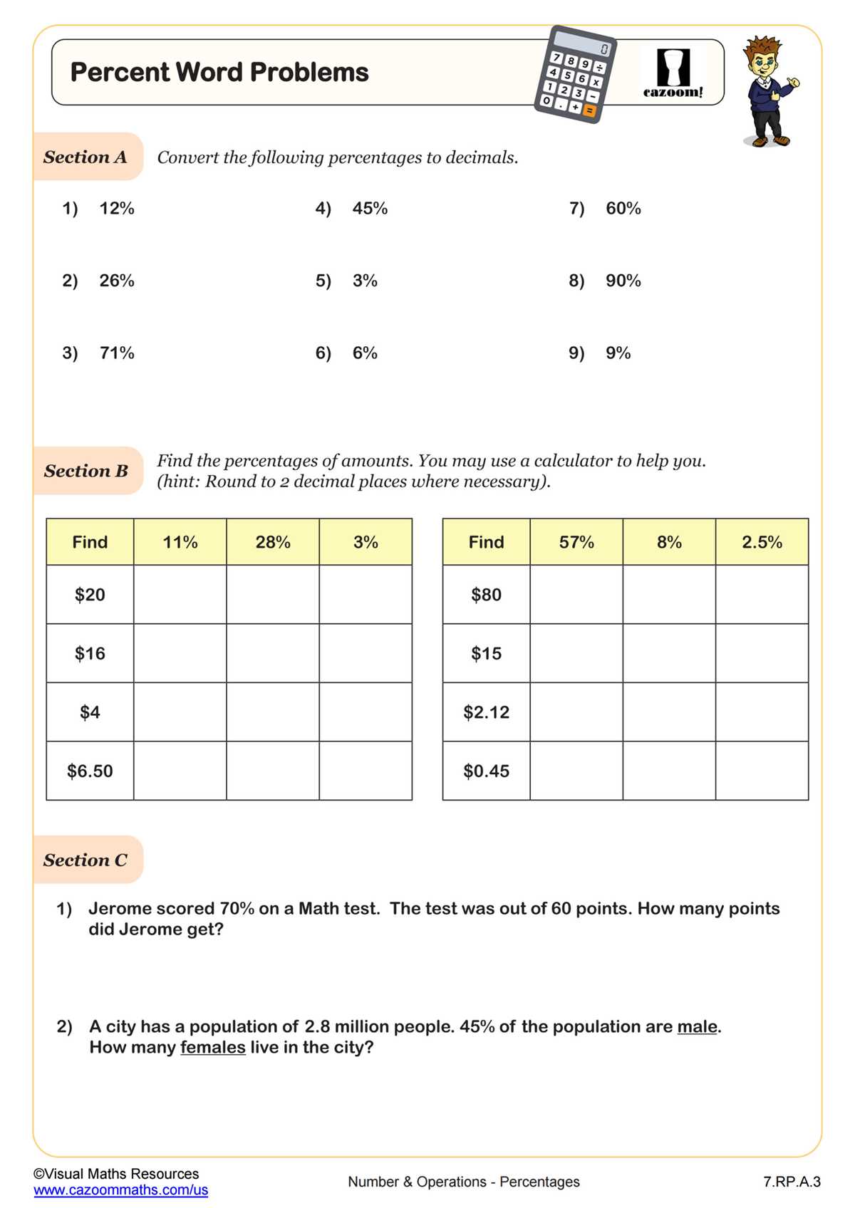 percentage word problems worksheet