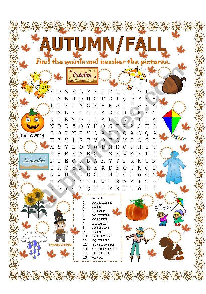 autumn worksheets esl