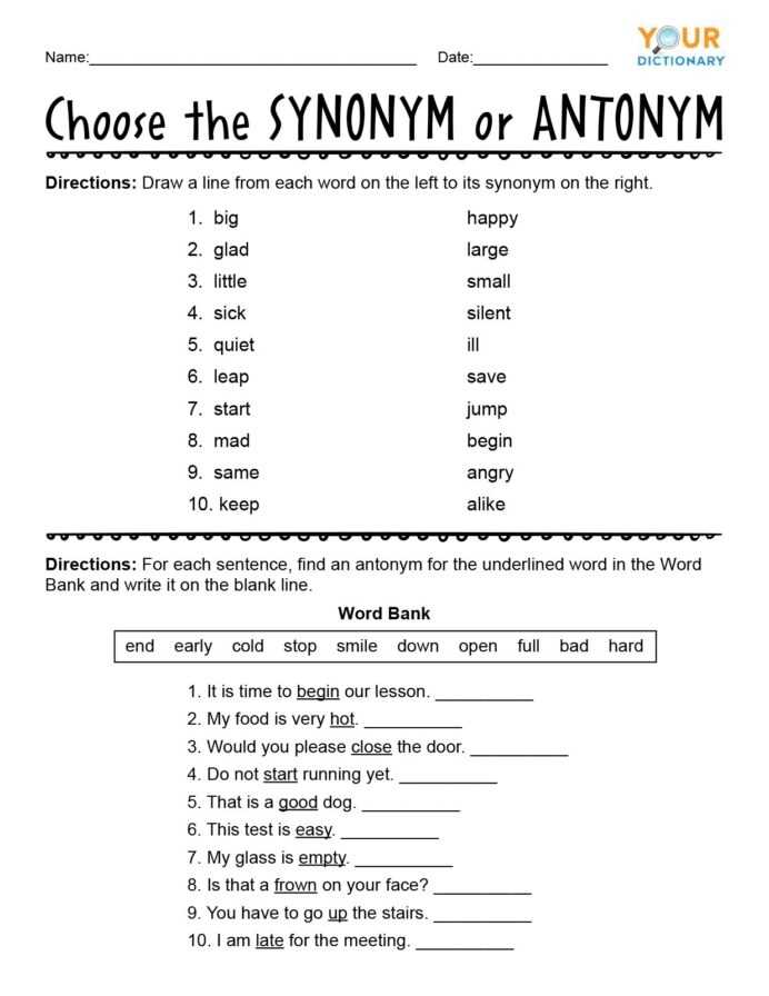 synonyms worksheet for grade 3