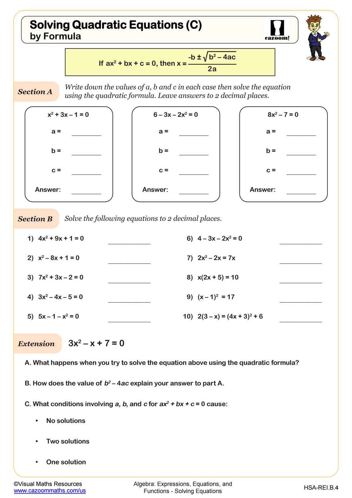 systems of quadratic equations worksheet