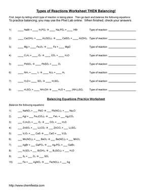 balancing chemical equations worksheet cavalcade publishing
