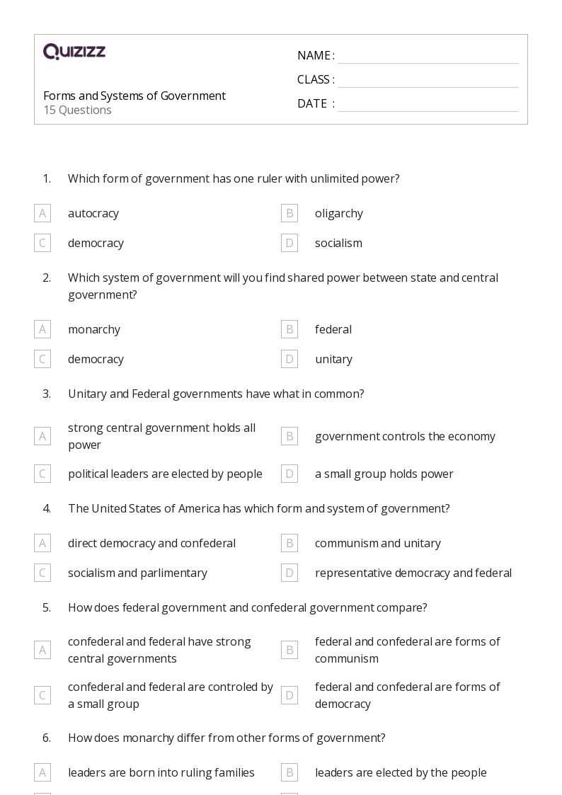 forms of government worksheets