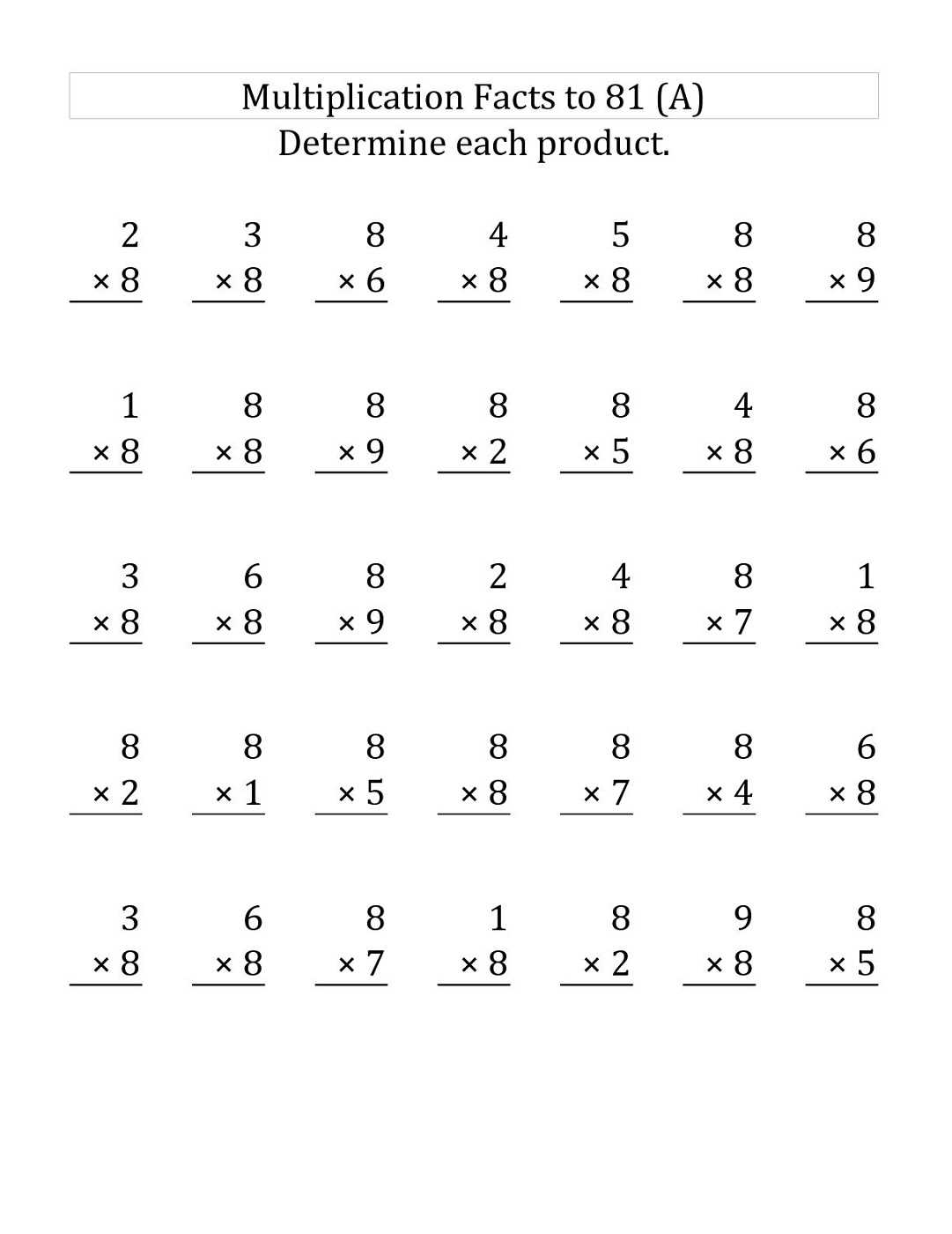 multiplication by 8 worksheet