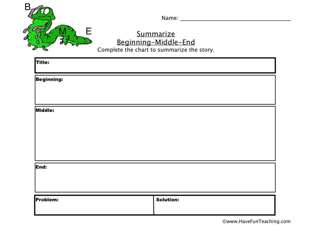 beginning middle end story worksheets kindergarten