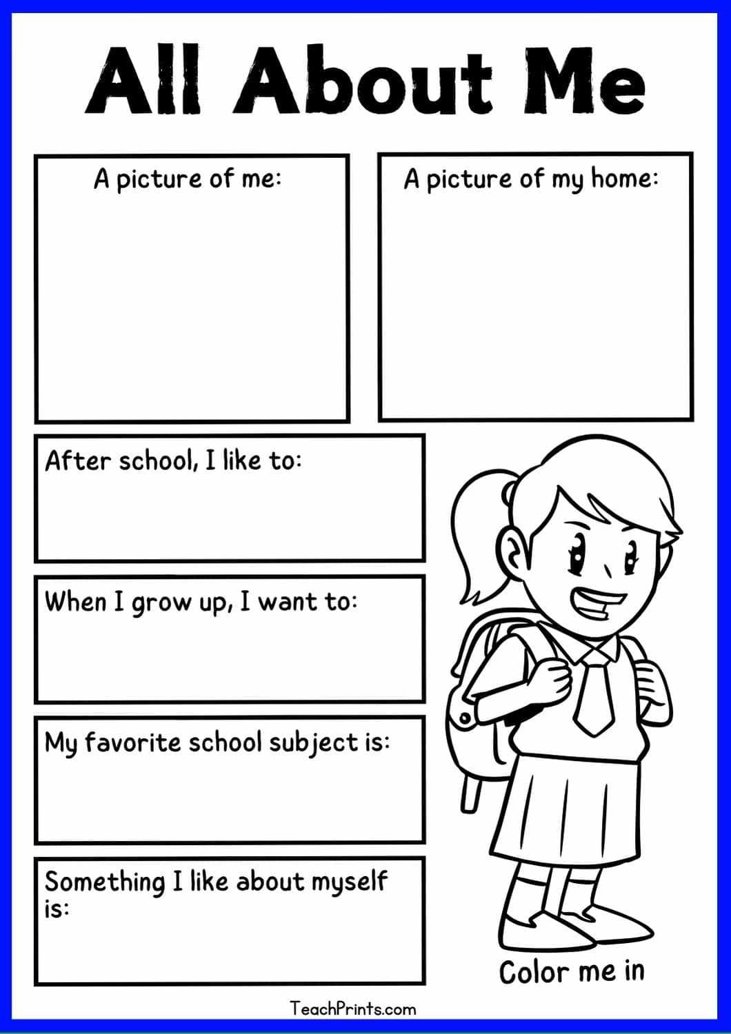 all about me worksheet elementary