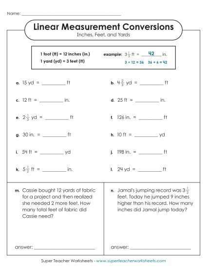 measurements and conversions worksheets