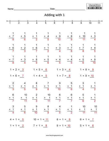 addition worksheets plus 1