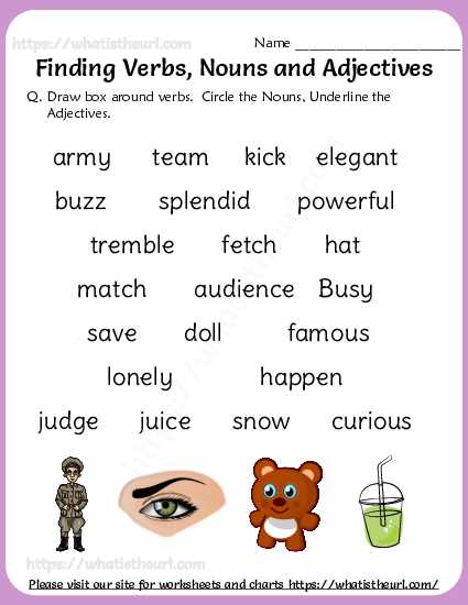 noun verb and adjective worksheet