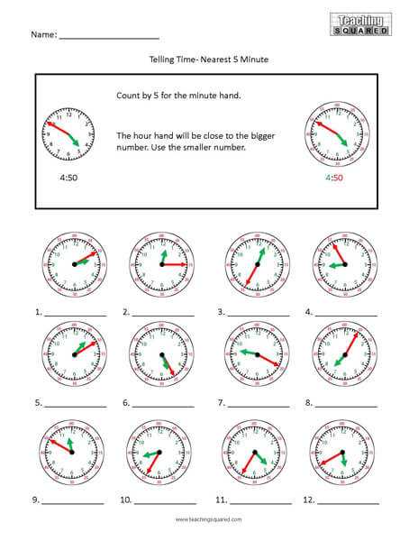 telling time to the 5 minutes worksheets