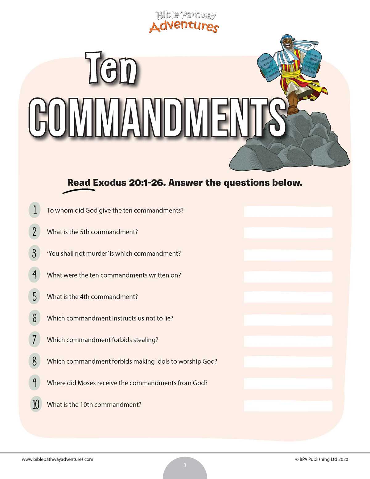 ten commandments worksheet