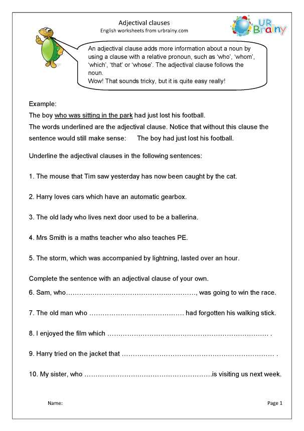 clause worksheet