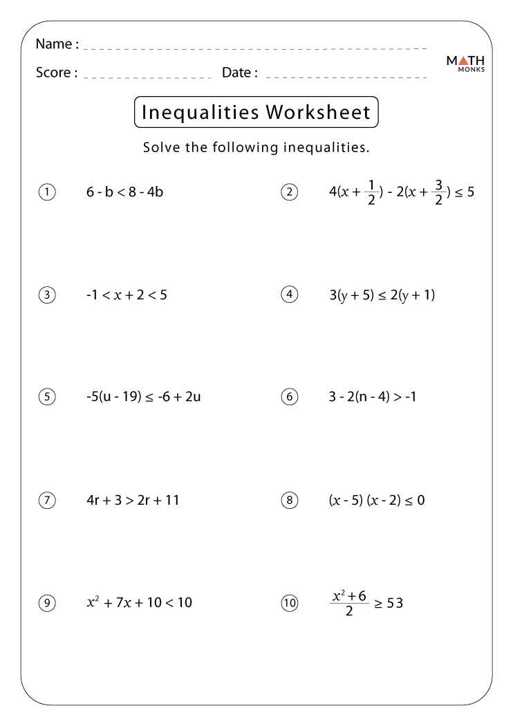 algebraic inequalities worksheet