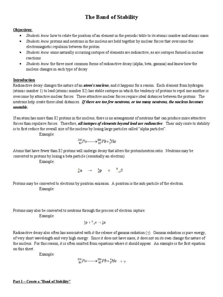 band of stability worksheet