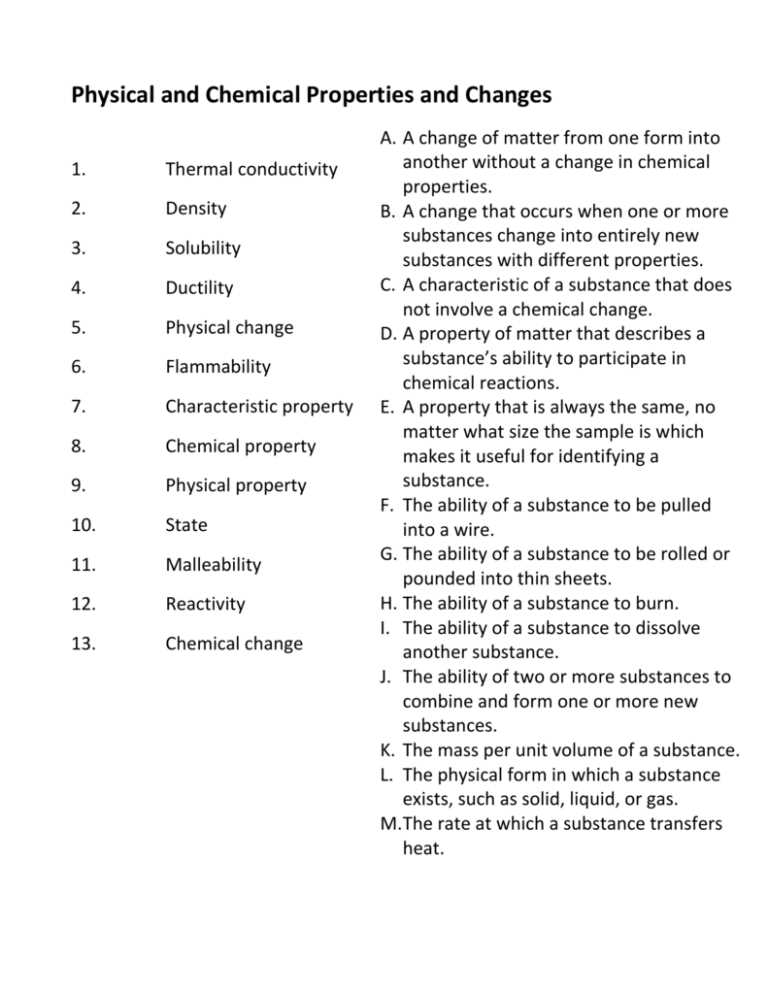chemical physical properties worksheet