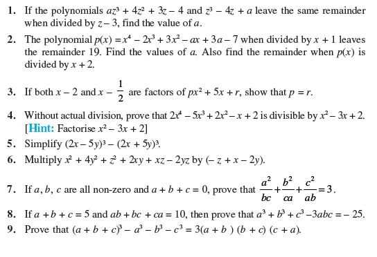 class 9 polynomials worksheet