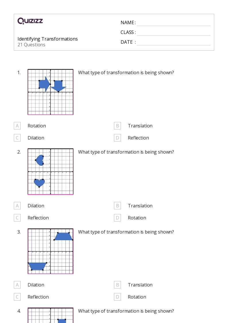 identify transformations worksheet