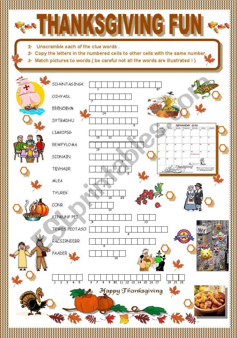 thanksgiving grammar worksheets