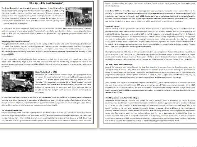 the causes of the great depression worksheet