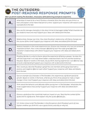 the outsiders character analysis worksheet