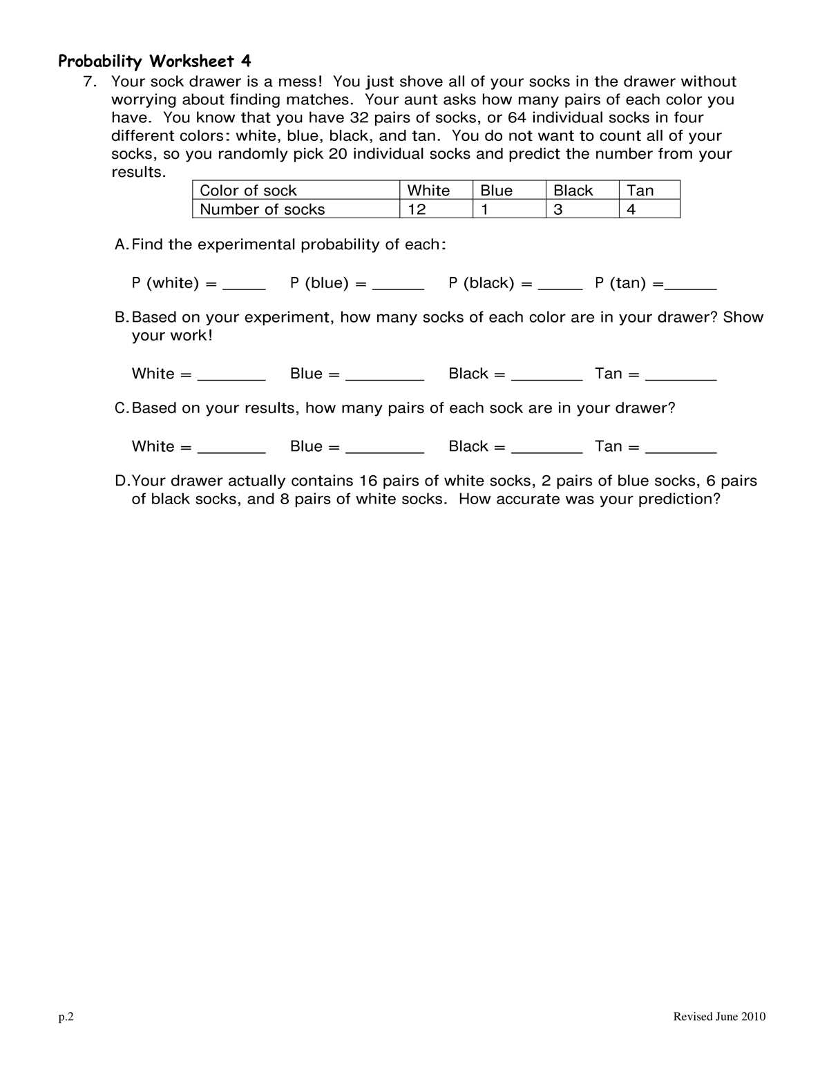 theoretical experimental probability worksheet