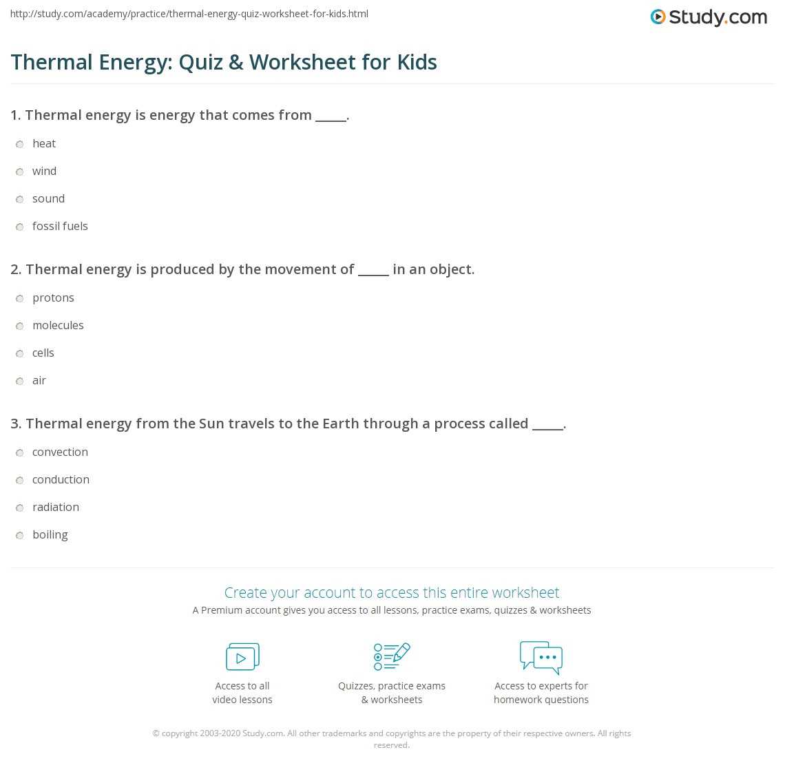 thermal energy worksheet
