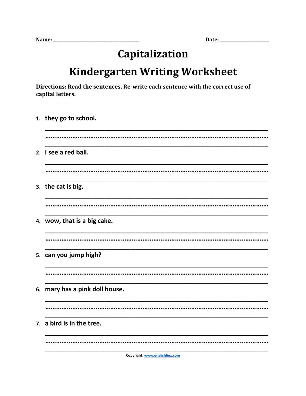 kinder writing worksheets