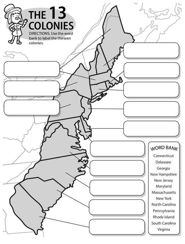thirteen colonies map worksheet