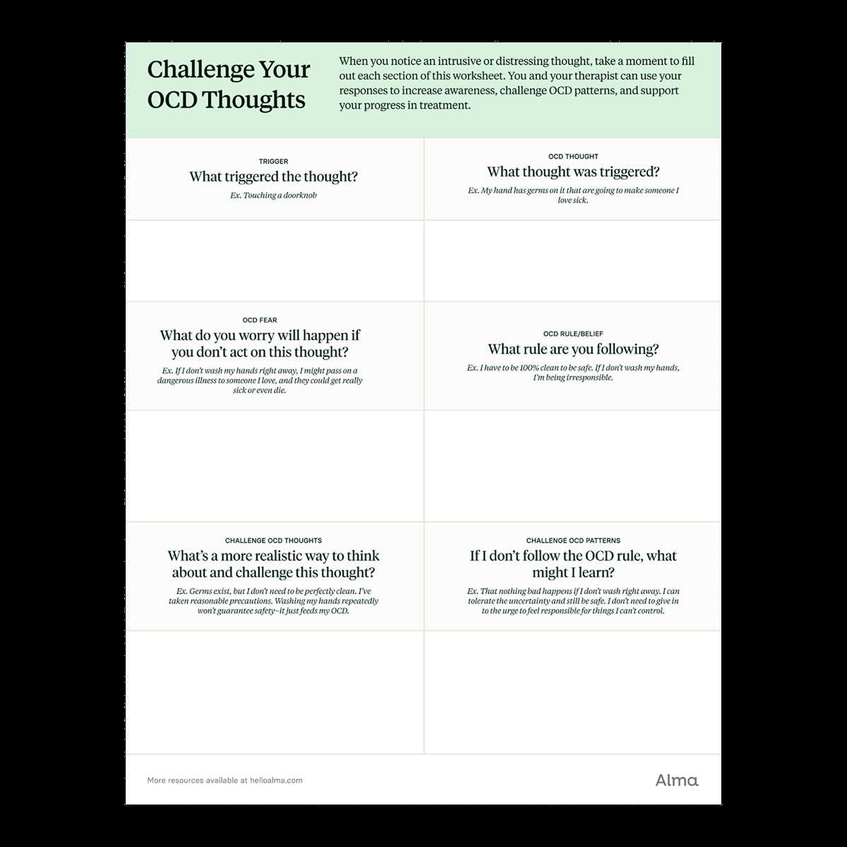 thought tracking worksheet
