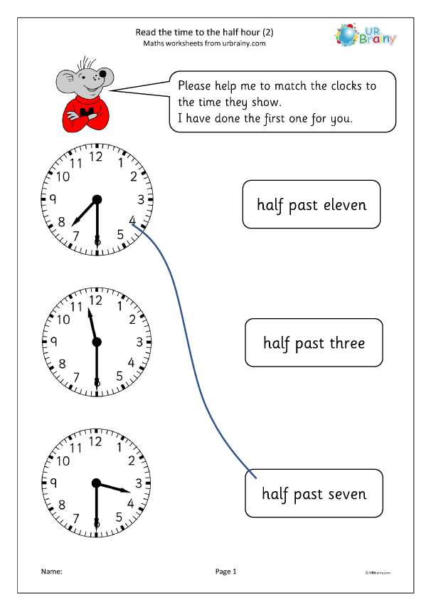 time to the hour and half hour worksheets