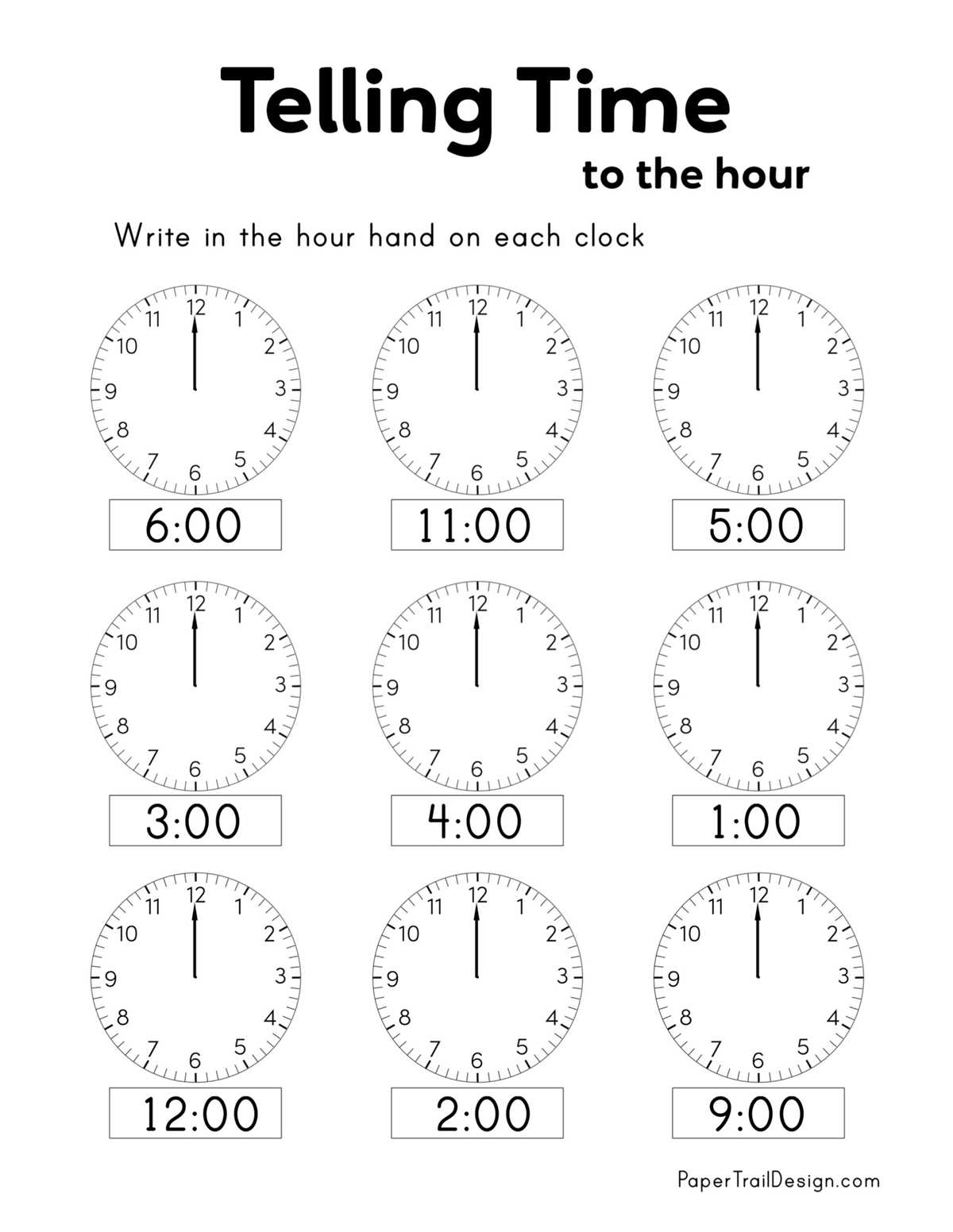 time worksheets to the hour
