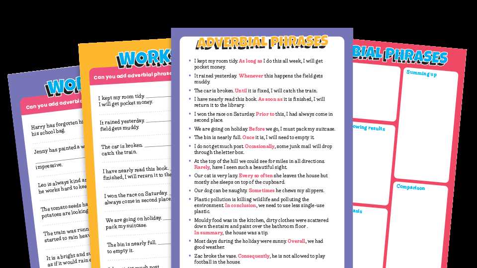 adverb and adverbial phrases worksheet