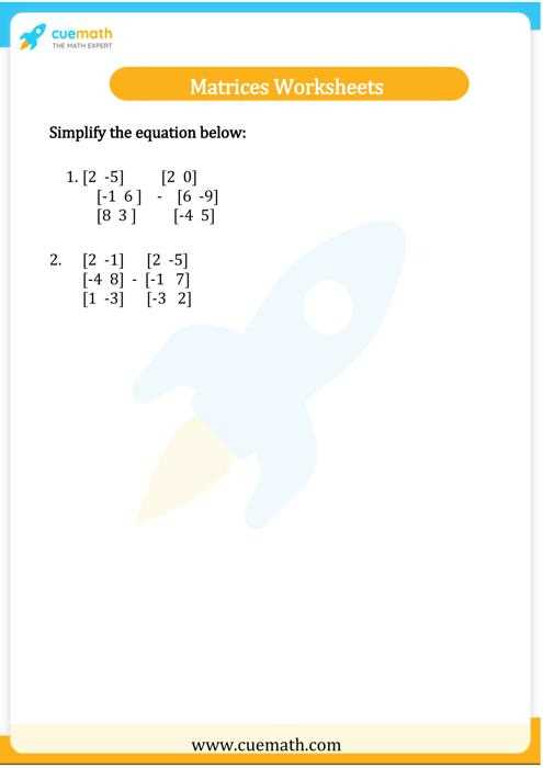 operations with matrices worksheet