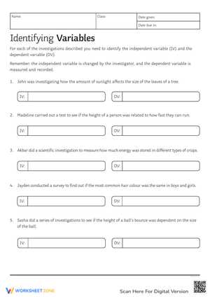 experimental variables worksheet
