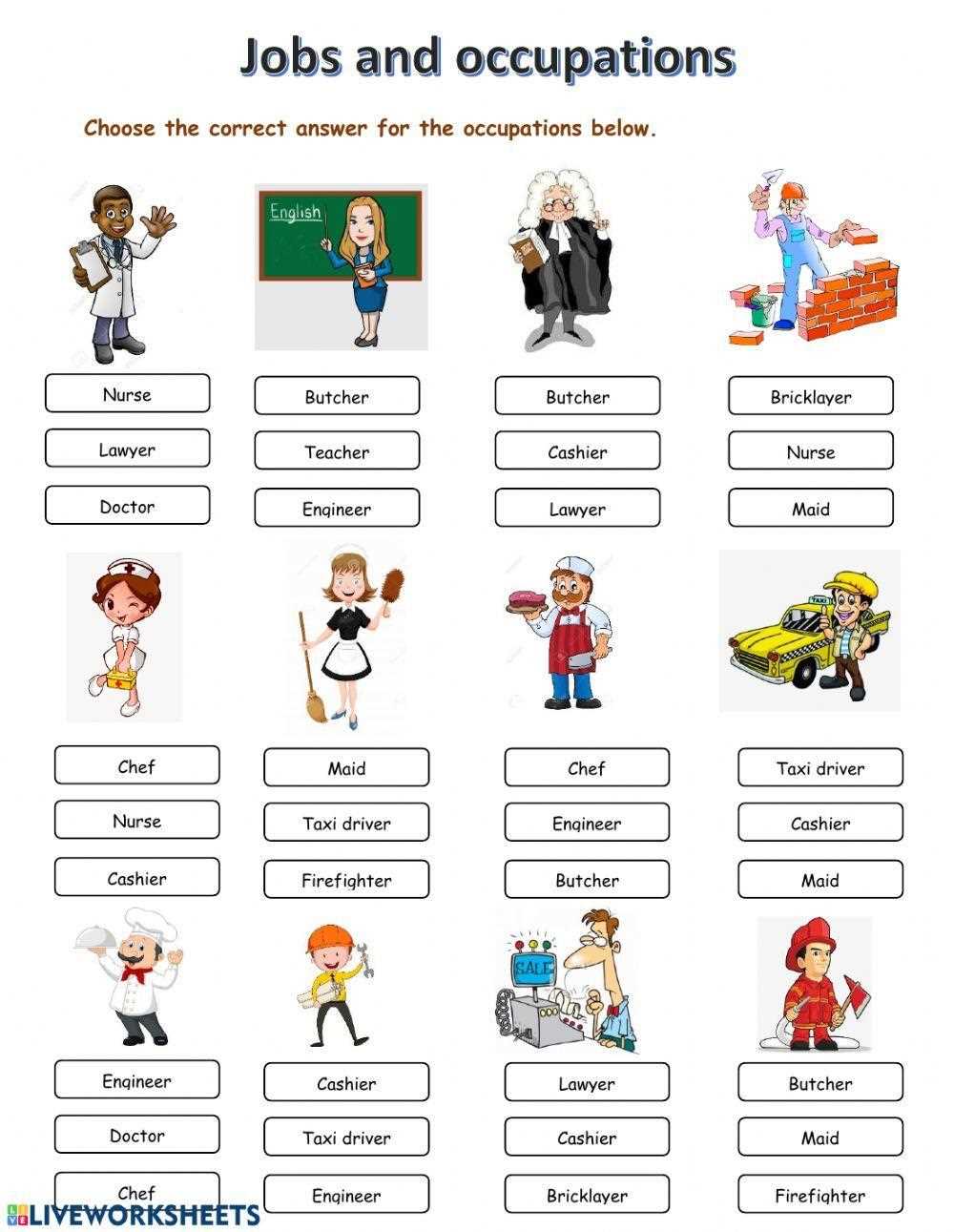 family and jobs worksheet