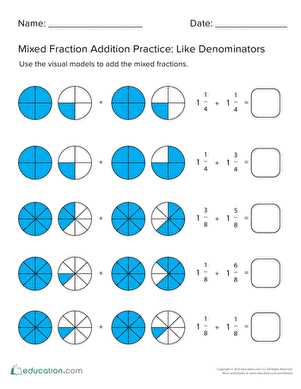 add fractions with like denominators worksheet