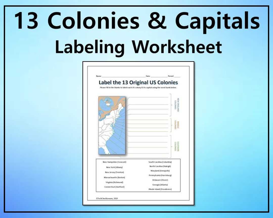 13 original colonies map worksheet
