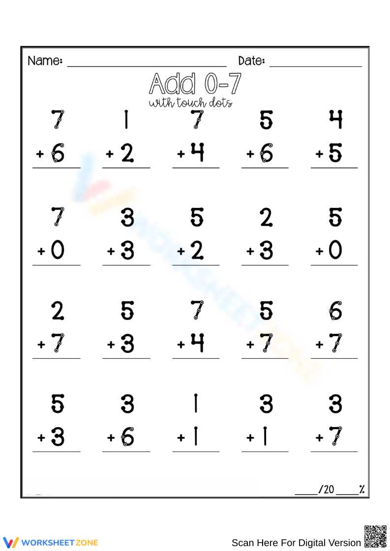 touch math free worksheets