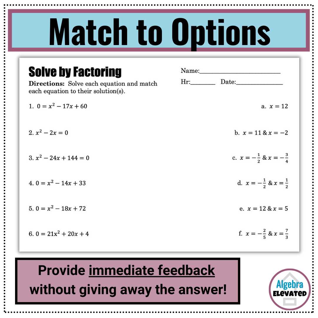 factoring quadratic equations worksheet
