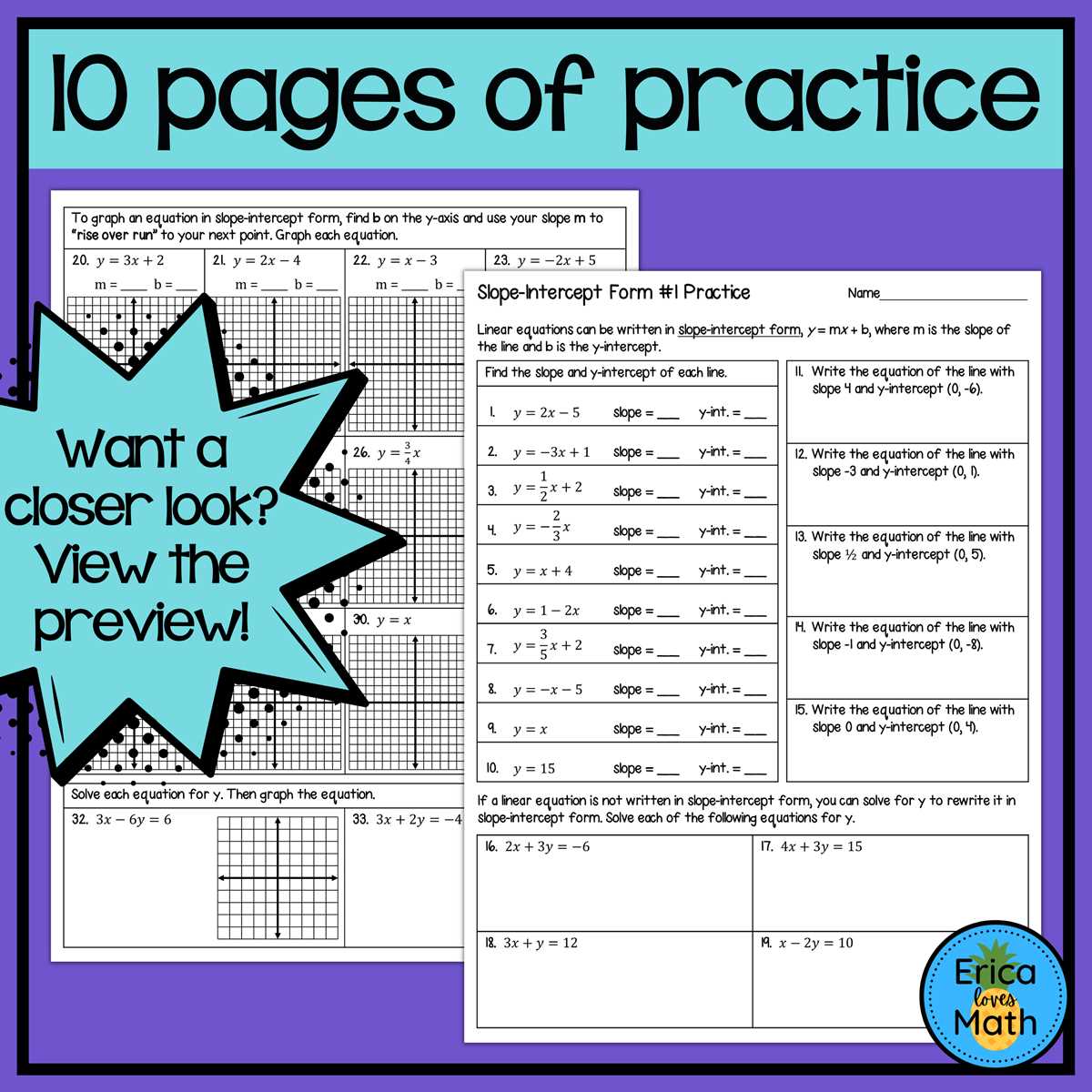 equation of the line worksheet