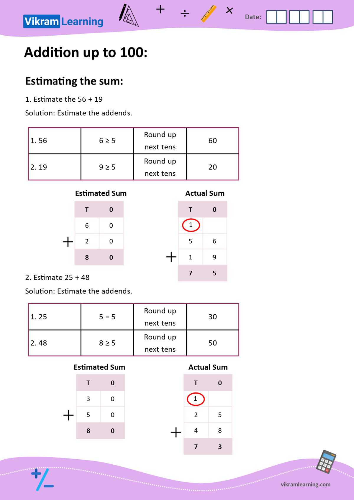 addition with grid worksheets