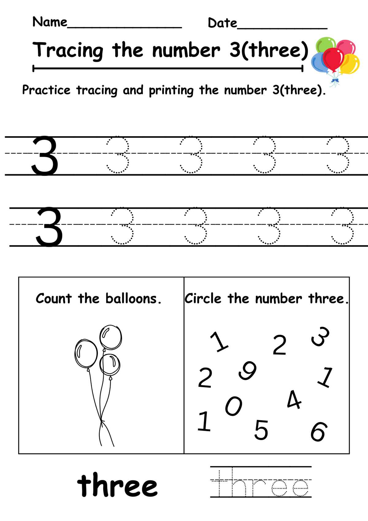 tracing number 3 worksheets