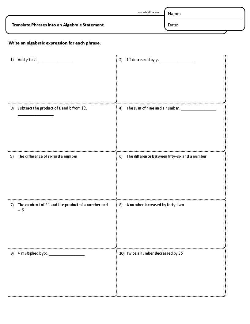 translating algebraic expressions worksheet
