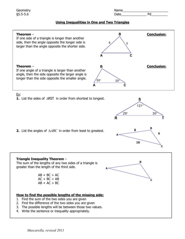 triangle inequalities worksheet