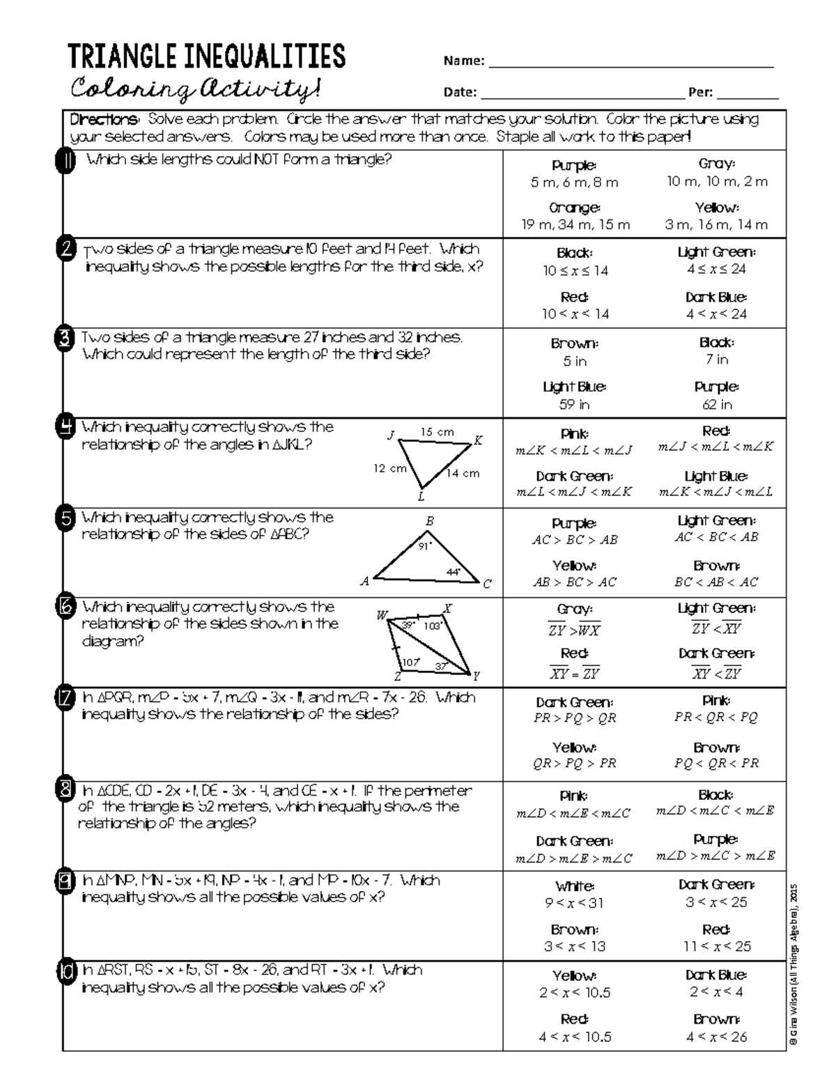triangle inequalities worksheet