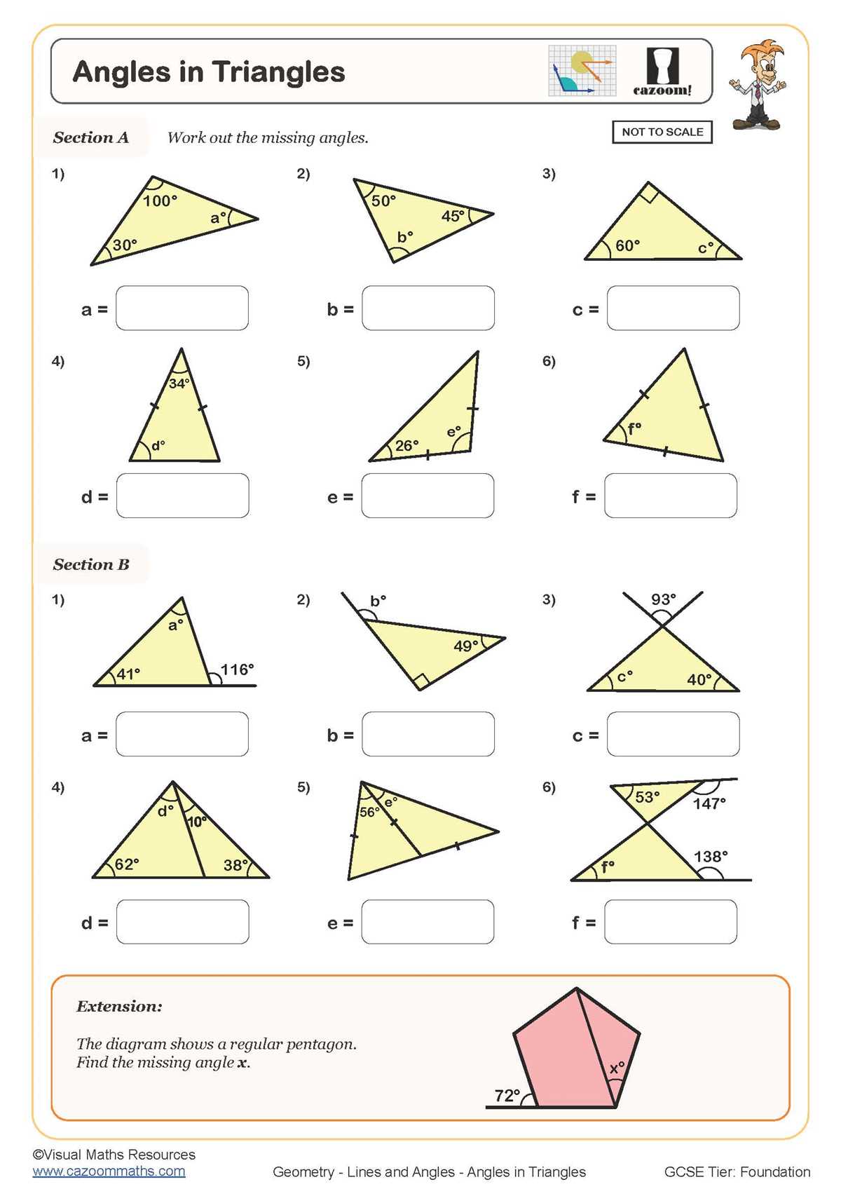 triangles find the missing angle worksheet