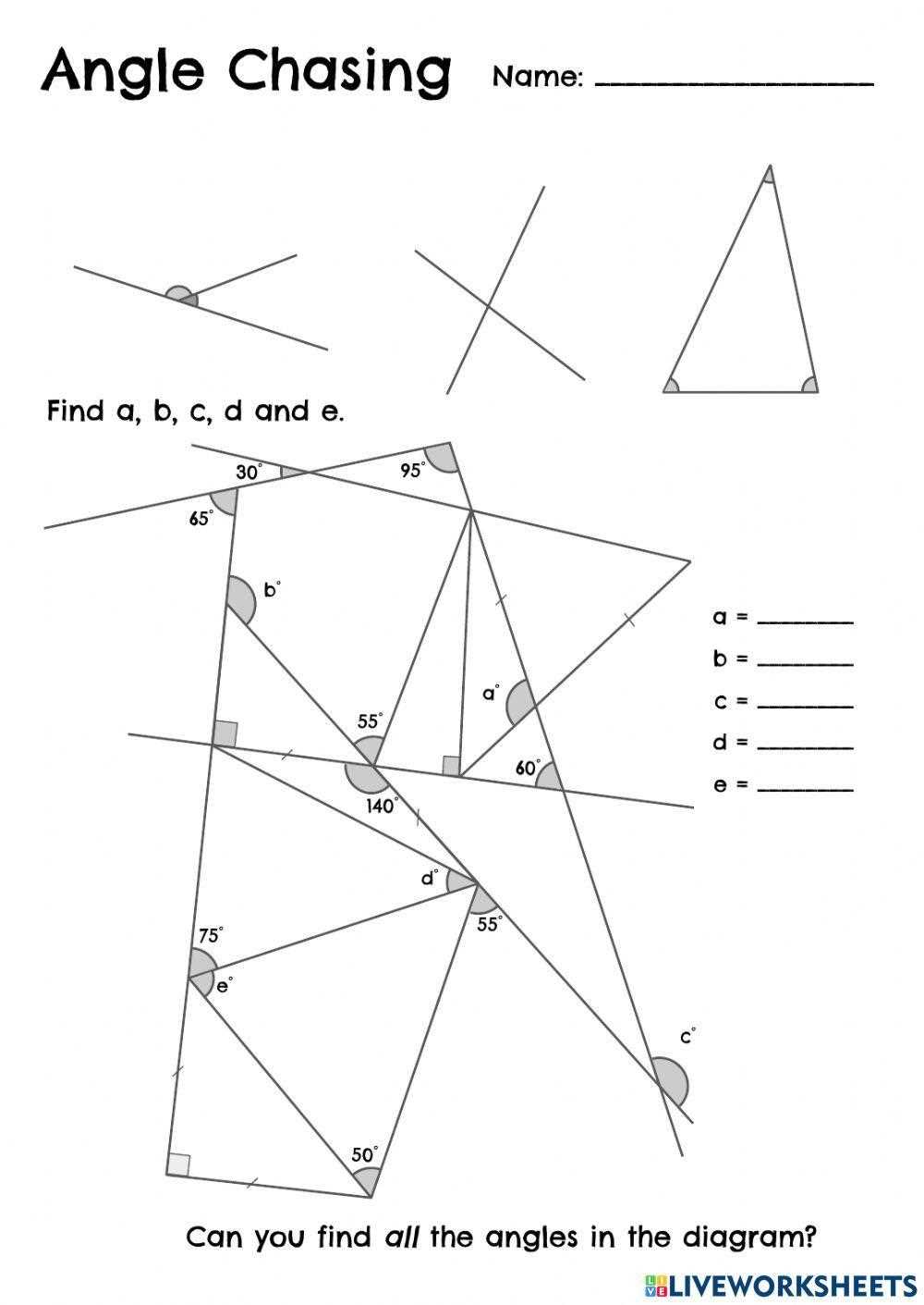 triangles find the missing angle worksheet