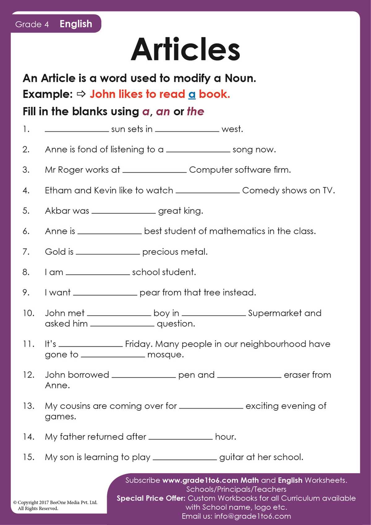 worksheet a and an
