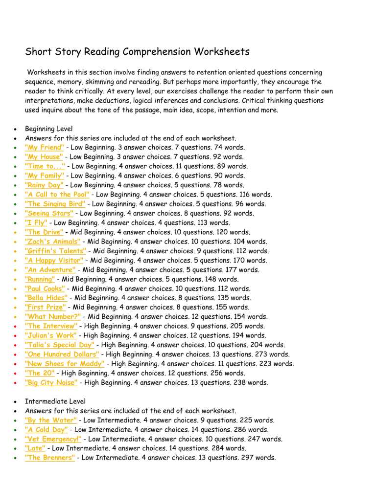 critical thinking comprehension worksheets